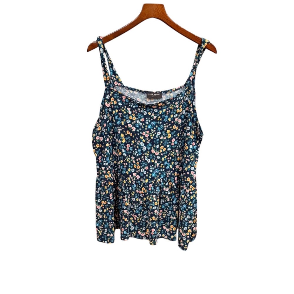 Romantic Lane Bryant Womens Navy Blue Floral Peplum Tank Top Square Neck 18/20